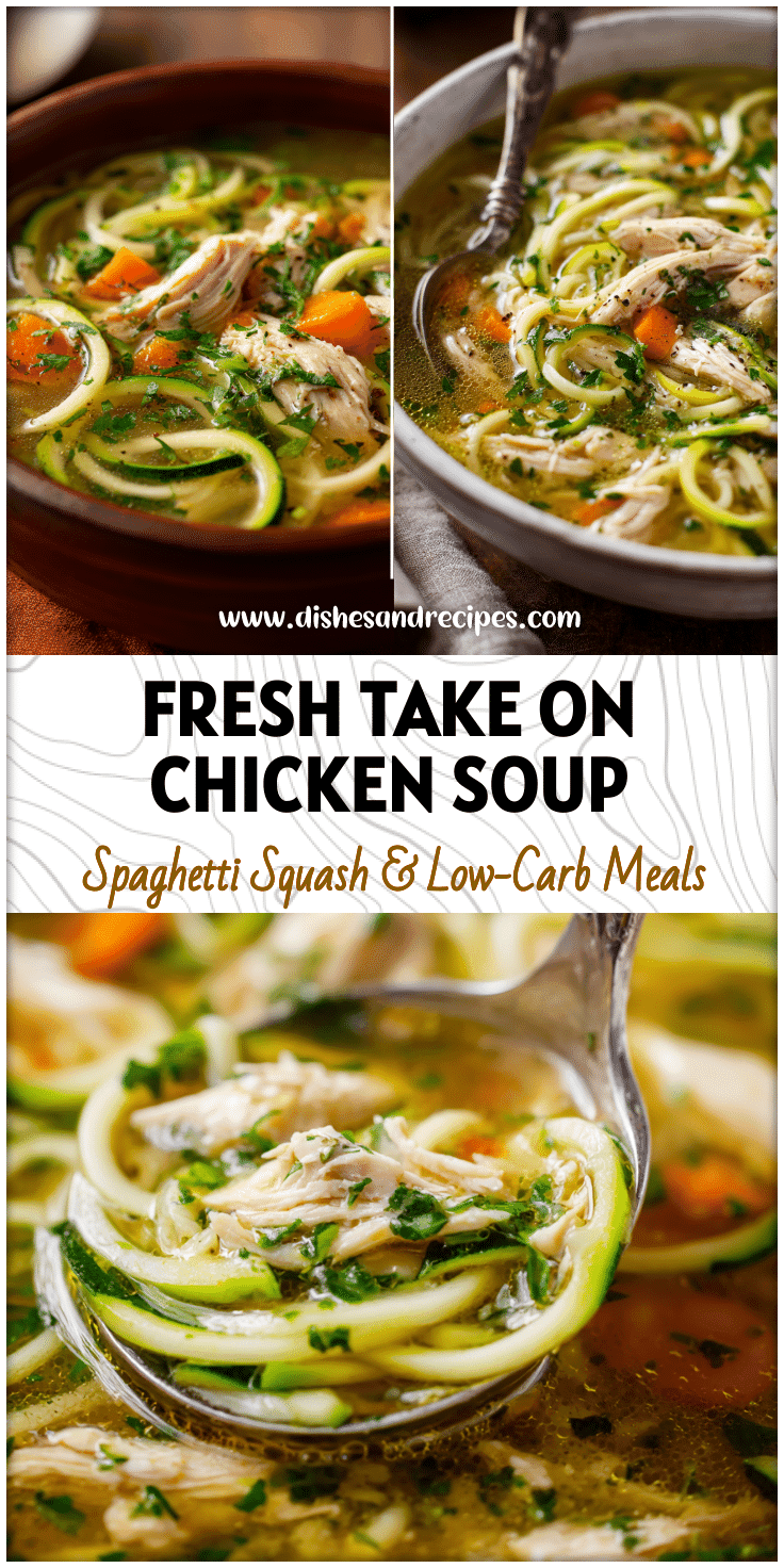 A bowl of Chicken Zoodle Soup showing a Homemade Chicken Soup with noodles, herbs, and tender chicken in a cozy Homemade Soup Recipe style.